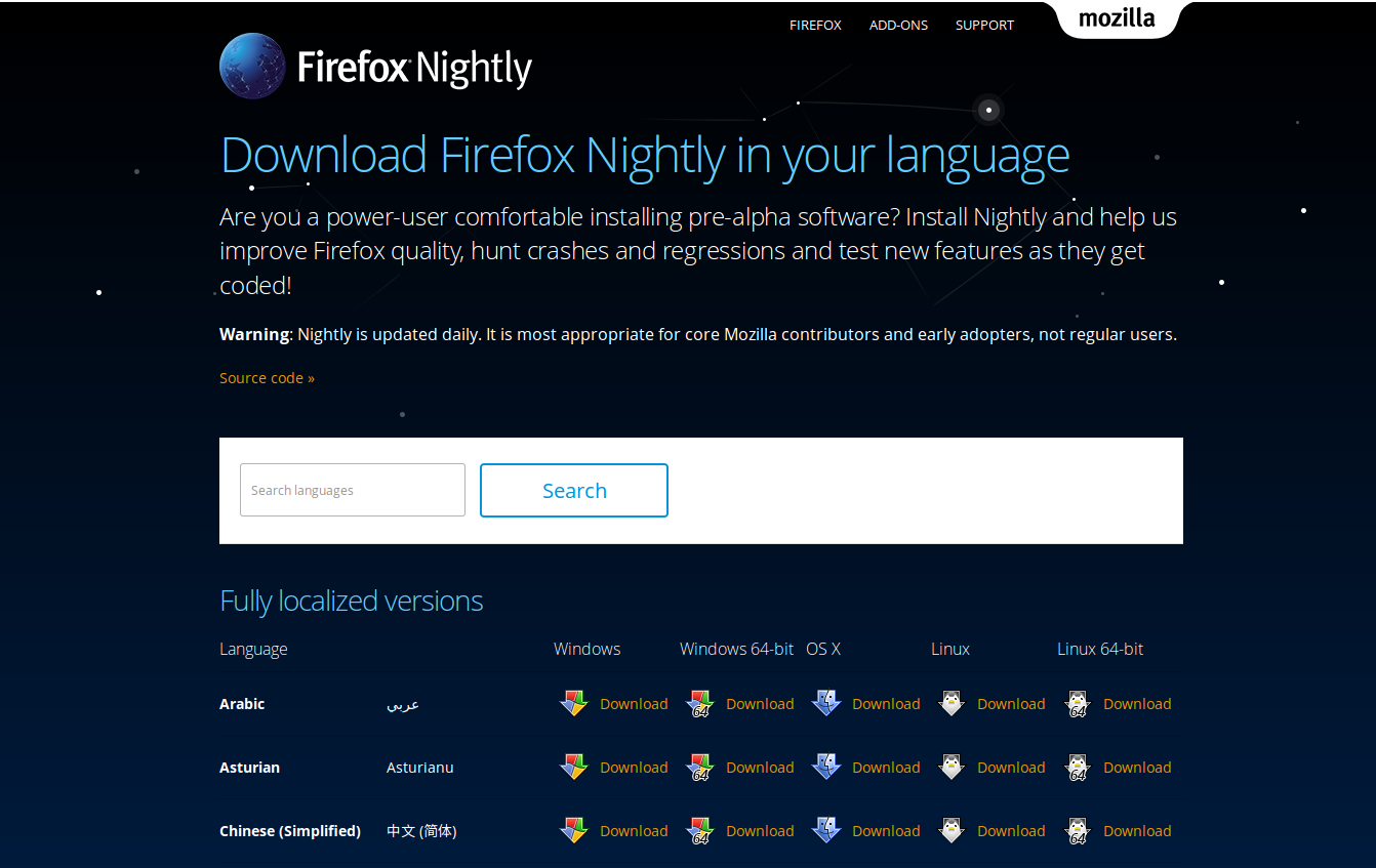 Nightly multilocale download page