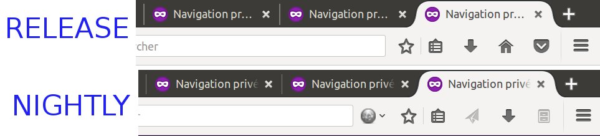 A before and after shot of Firefox's tabs, where the after shot shows the tab titles fading away as they go to the right, as opposed to being cut off by an ellipsis.