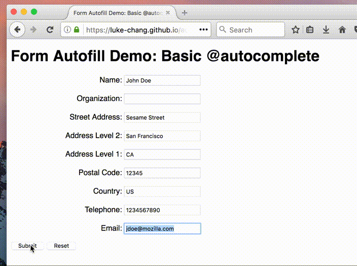 Form Autofill Demo