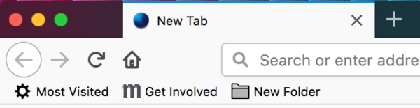 Showing the new folder icons in the bookmarks toolbar.