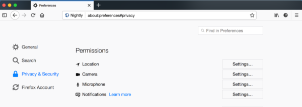 Showing the DOM permissions UI under about:preferences.