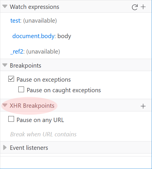 Showing the XHR Breakpoints checkbox in the debugger side panel