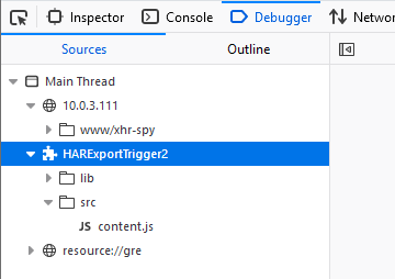 The Sources list in the Debugger showing a list of sources from a WebExtension