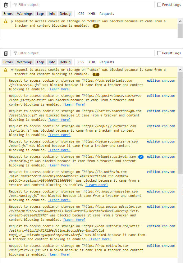 Showing grouped warnings in the Web Console.