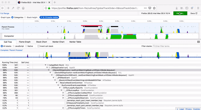 An animated GIF demonstrating the new publishing flow for the Firefox Profiler tool
