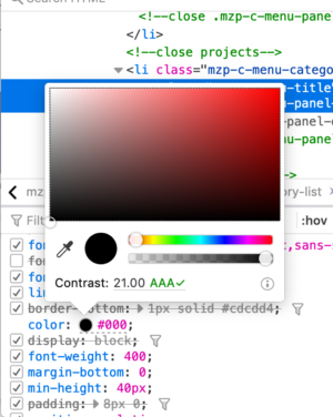 Showing the contrast ratio in the color eyedropper in the Style pane of the DevTools Inspector