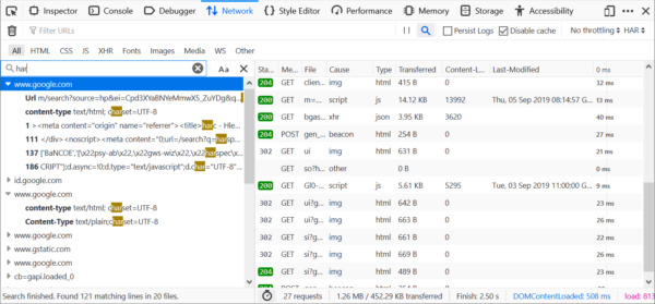 Screenshot of network monitor with new search field