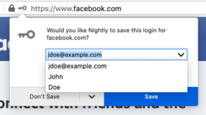 The login prompt displays three saved usernames: jdoe@example.com, John, and Doe