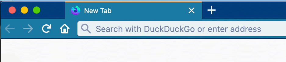 An animated GIF showing a user typing "duck" in their URL bar in Firefox, and then pressing Tab, putting the URL bar in a mode to send search queries to DuckDuckGo.