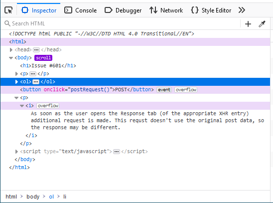 The DevTools inspector is shown. The scroll label is highlighted. Some DOM elements are highlighted in purple.