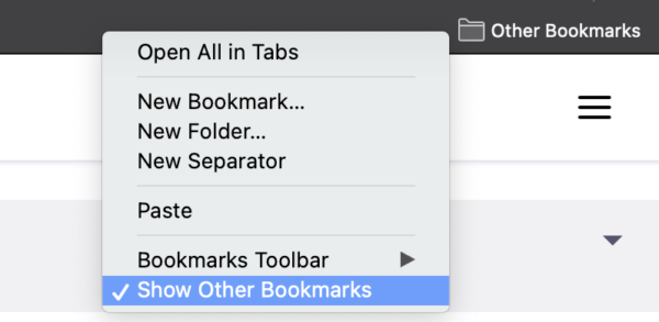 Context menu displaying a "Show Other Bookmarks" option.