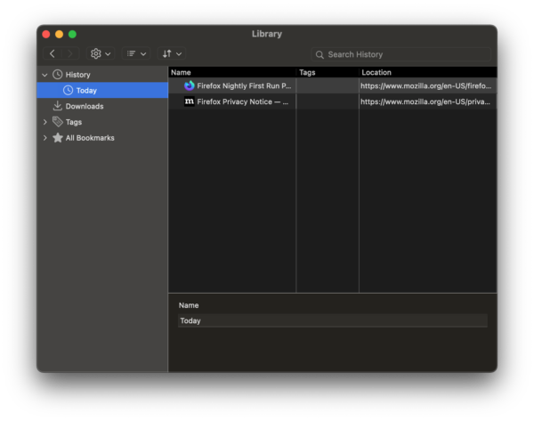 The Library window on macOS, styled with the Dark Theme