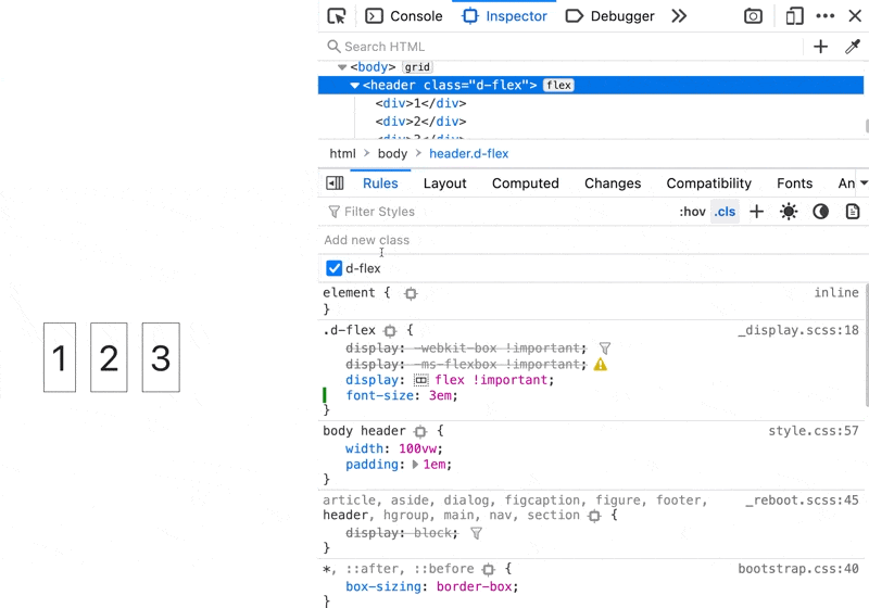 An animated GIF showing how the autocomplete field for adding a new class to a node in the Developer Tools Inspector will automatically apply that class as the autocomplete list is browsed.