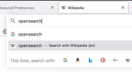 Image of an opensearch result appearing on Firefox's URL bar.