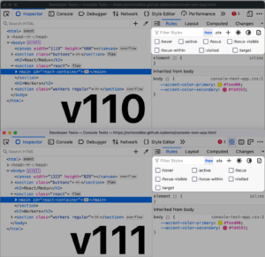 Screenshot of Devtools style rules panel, showing old and new layouts of the psuedoclass filter panel.