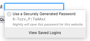 Image of Firefox's generate password prompt showcasing support for special characters, thus improving security