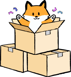 Illustration of a very adorable fox peeking from a bundle of cardboard boxes.