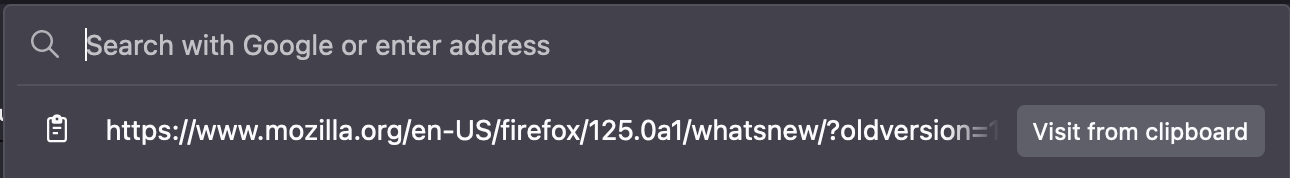 The Firefox address bar with a "Visit from clipboard" button