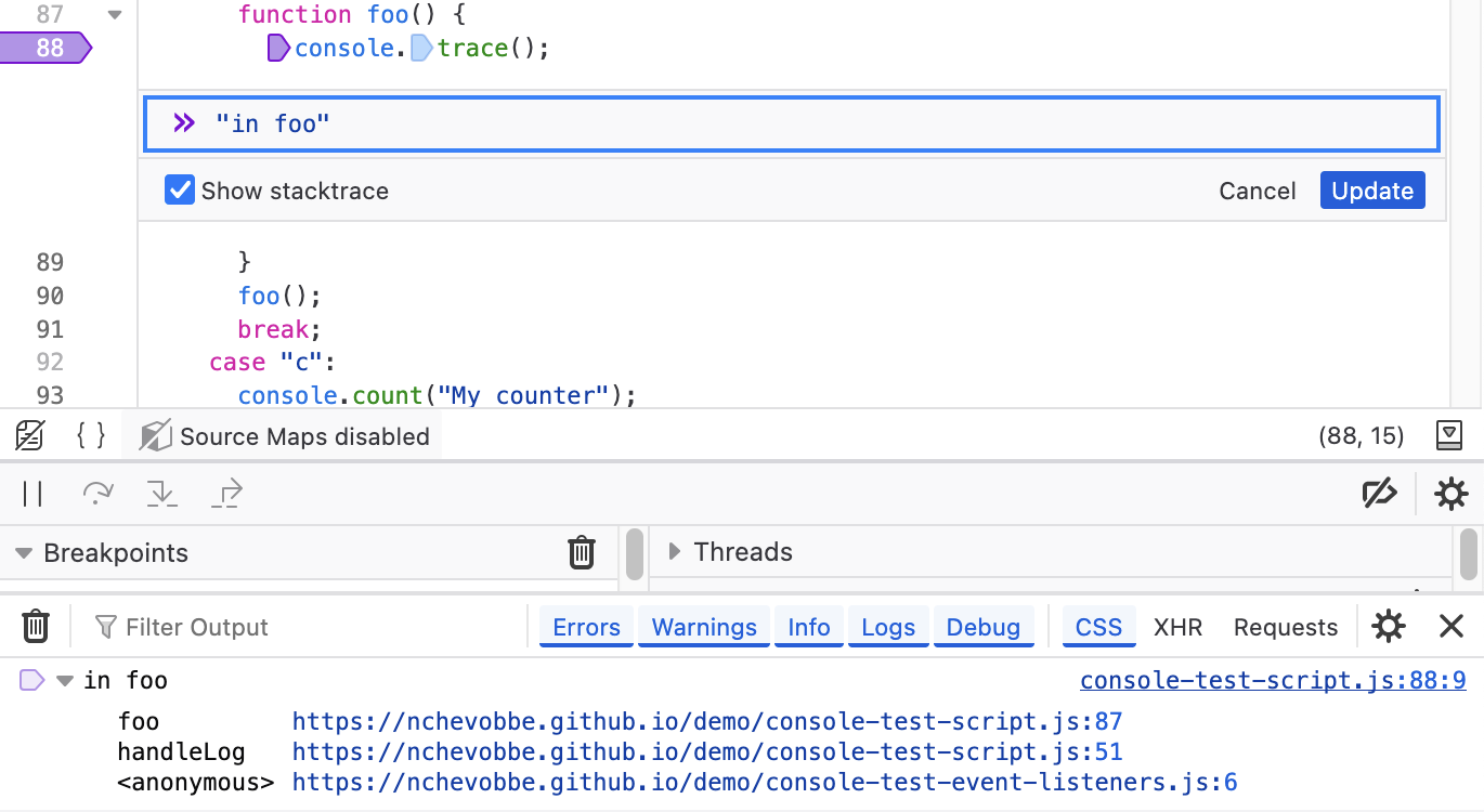 Printing the stacktrace in logpoint