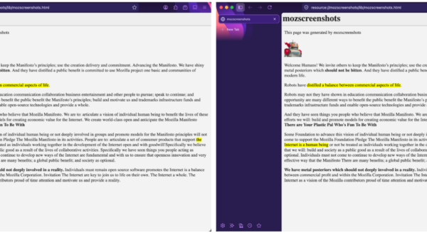 Alpenglow theme comparison, with the Firefox sidebar now better supporting themes post-150.