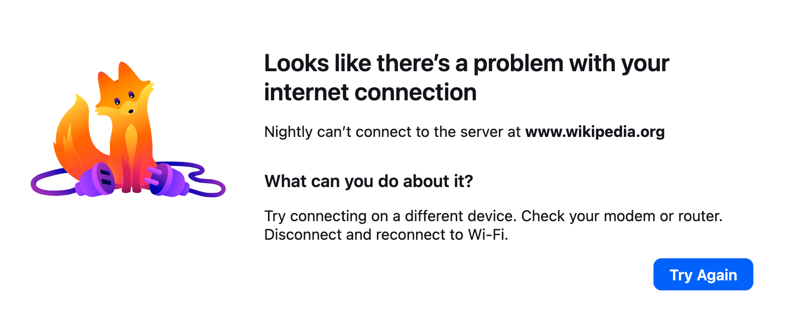 Internet connection error page with an adorable Kit illustration