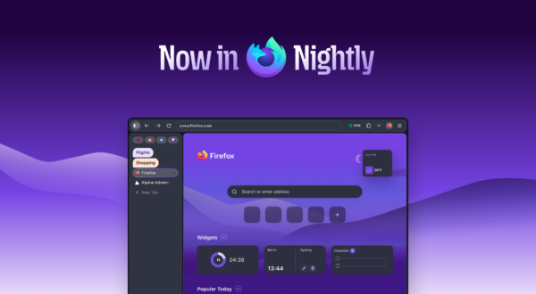 A browser window showing the new Firefox design in Nightly.