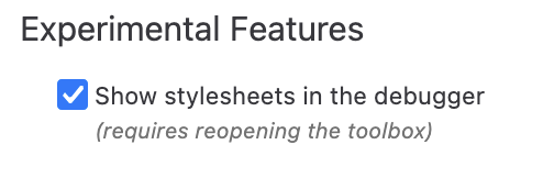 Settings panel checkbox to enable stylesheet handling in the debugger.