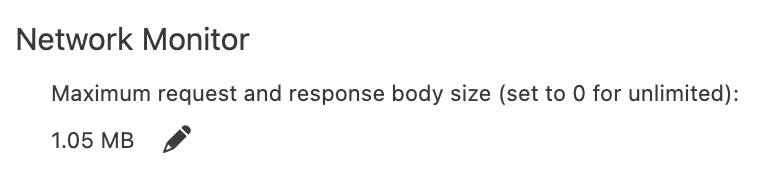 A control in the Firefox DevTools Settings panel to adjust the request and response body size limit.