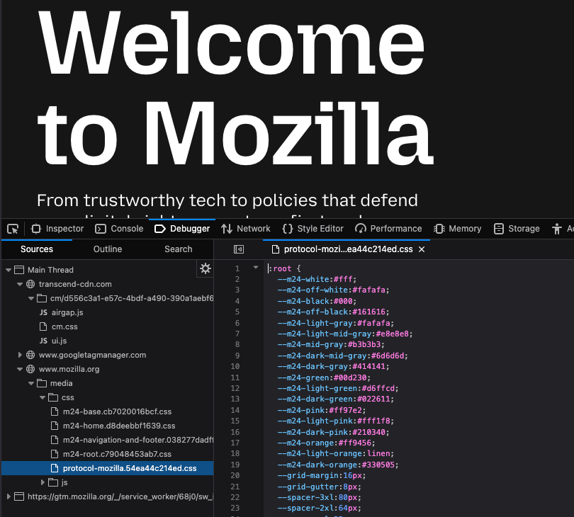 Stylesheet editor within the DevTools JavaScript Debugger pane