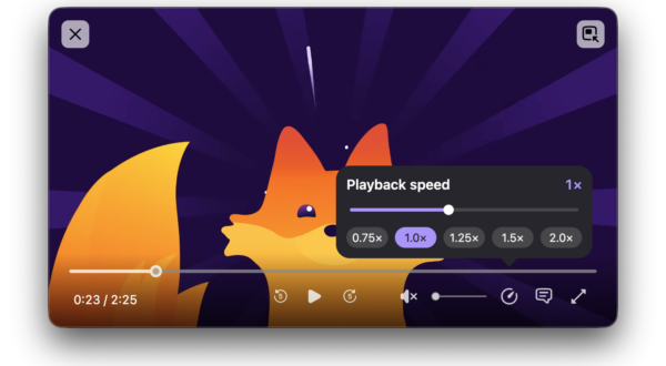 New playback speed settings in the Picture-in-Picture player, including a slider and five different presets to select from.